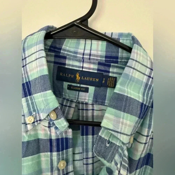 NWT Men’s Small Long Sleeve Button Down Shirt Ralph Lauren Blue Checkered Shirt - Picture 5 of 10
